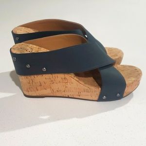 Lucky Brand Dark Slate Blue Cork Wedge Sandals Size Women's 8 1/2